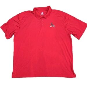 St Louis CARDINALS Polo Shirt Mens 2XL Red Short Sleeve Majestic MLB Baseball